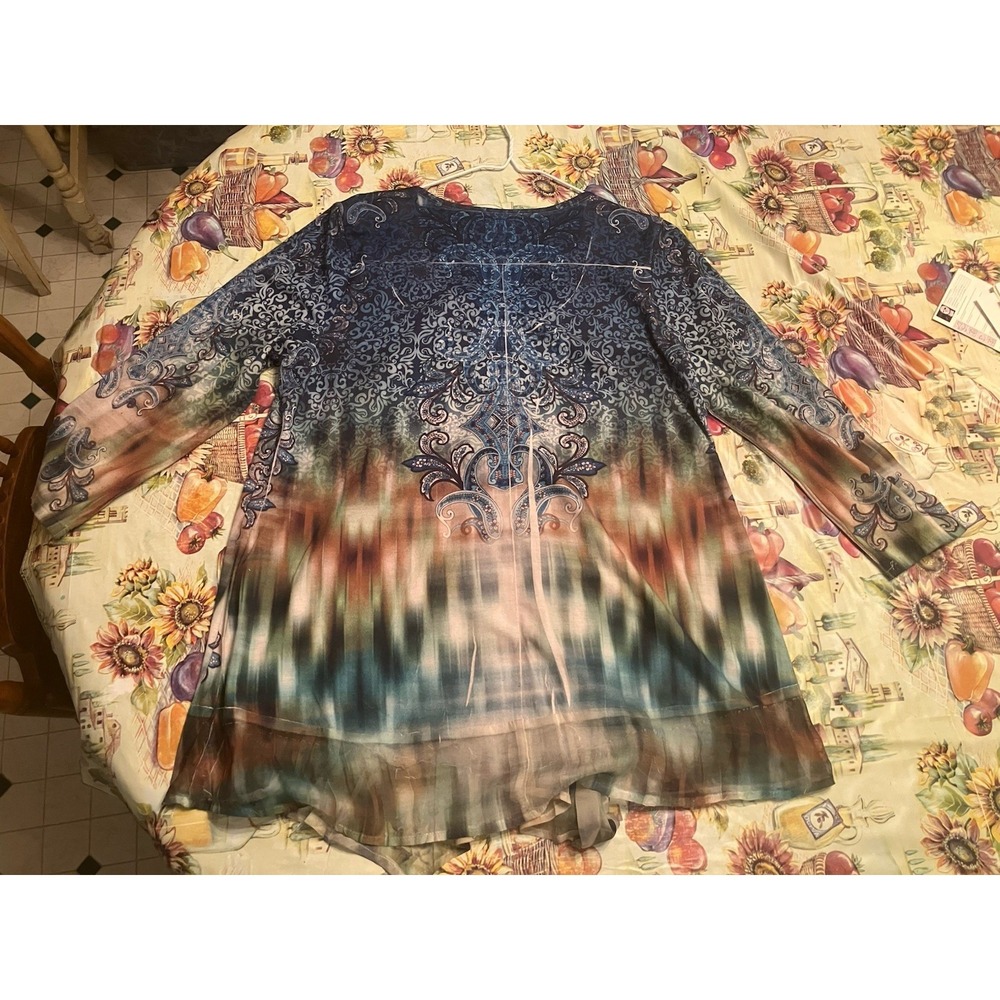Live And Let Live Blue Paisley Knee Length U Neck Short Sleeve A-Line Dress M - Picture 6 of 8